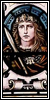 A stained glass depiction of Boudica, which can be found in the Colchester Town Hall on the site of the original Roman forum.